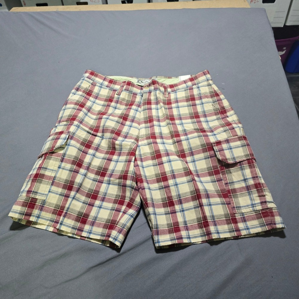 new Charleston Twills Cargo Shorts Mens 36 Red Blue Plaid 100% Cotton